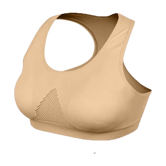 Xfvqtps Sports Bras for Women Racerback Mesh Wireless Elastic Pullover Comfortable Breathable Yoga Bra Beige