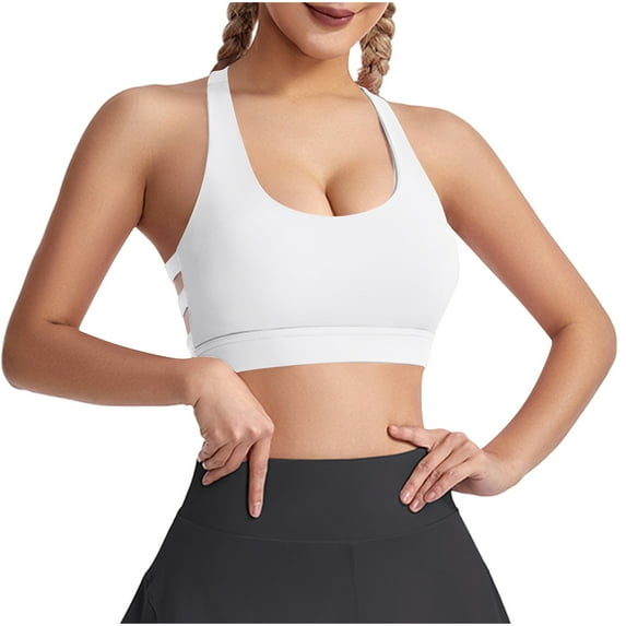 Xfvqtps Sports Bras for Women Racerback Padded Elastic Workout High Impact Comfortable Breathable Yoga Bra White