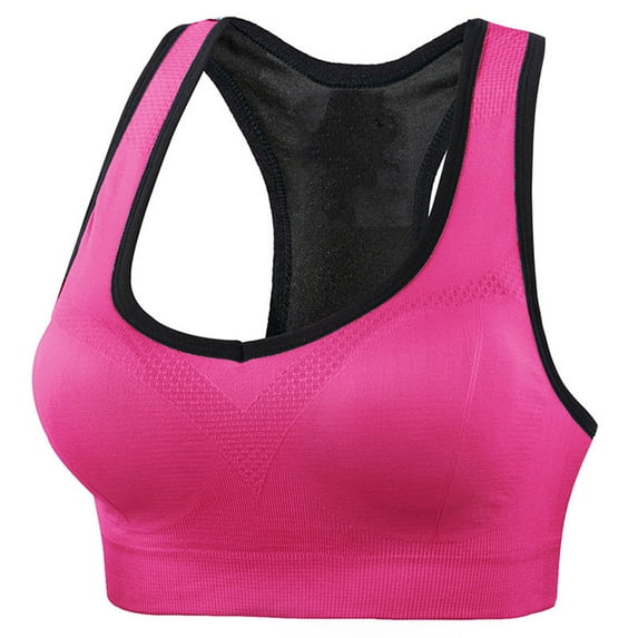 Xfvqtps Sports Bras for Women Racerback Standard Strap Breathable Elastic Pullover Seamless Shockproof Running Yoga Bra Hot Pink
