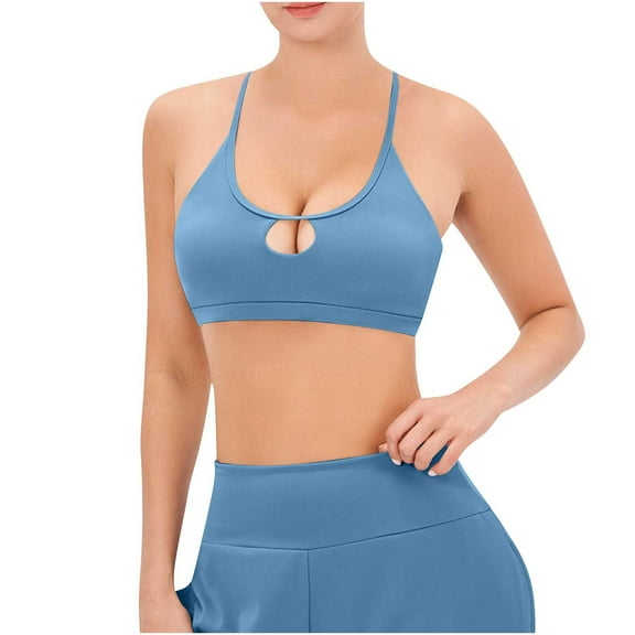 Xfvqtps Sports Bras for Women Spaghetti Strap Hollow out Padded Elastic Gym Fitness Yoga Bra Blue