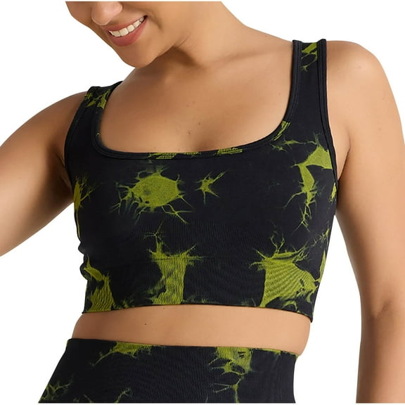 Xfvqtps Sports Bras for Women Standard Strap Padded Bras for Everyday Tie Dye Push up Bra for Women Crop Workout Yoga Bra Yellow