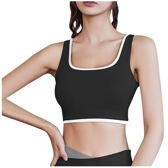 Xfvqtps Sports Bras for Women Standard Straps Padded Color Block Elastic Push up Breathable Crop Tank Tops for Yoga Gym Fitness Black