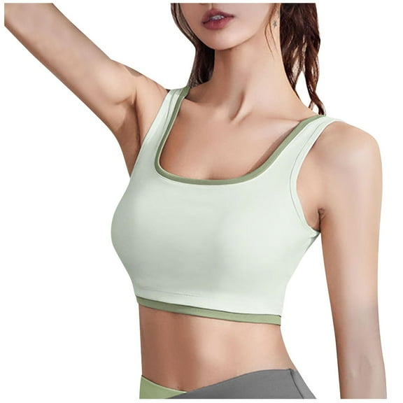 Xfvqtps Sports Bras for Women Standard Straps Padded Color Block Elastic Push up Breathable Crop Tank Tops for Yoga Gym Fitness Green