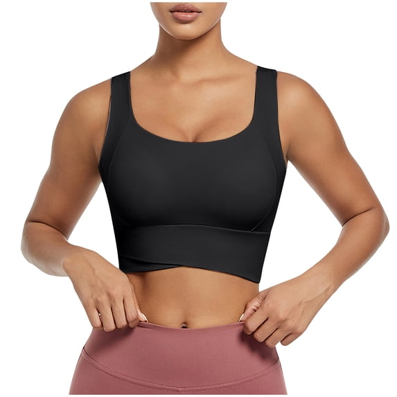Xfvqtps Sports Bras for Women Standard Straps Padded High Impact Elastic Crop Tank Tops for Yoga Gym Fitness Black