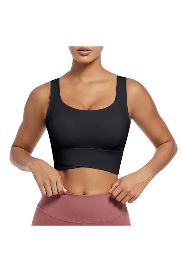 Sports Bras for Women Standard Straps Padded High Impact Elastic Crop Tank Tops for Yoga Gym Fitness Black