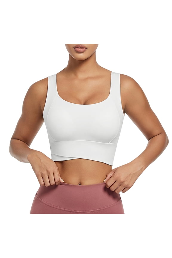 Sports Bras for Women Standard Straps Padded High Impact Elastic Crop Tank Tops for Yoga Gym Fitness White