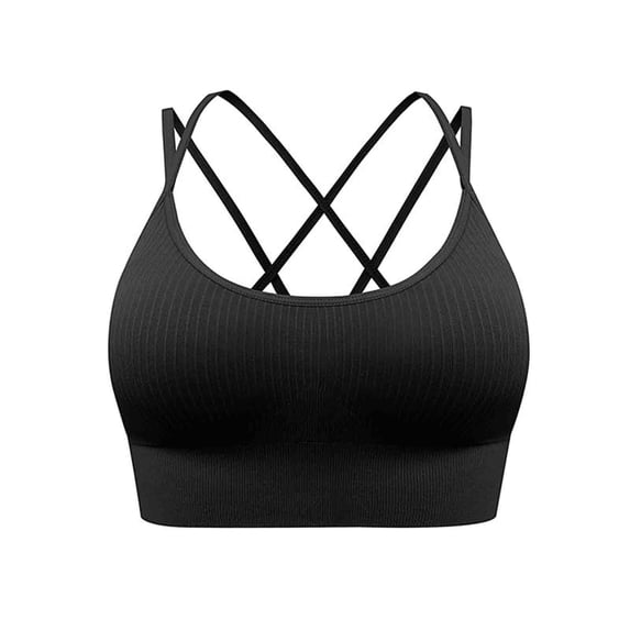 Xfvqtps Sports Bras for Women Wireless Cross Back Spaghetti Straps Solid Color Soft Breathable Crop Tank Tops for Yoga Gym Fitness Black