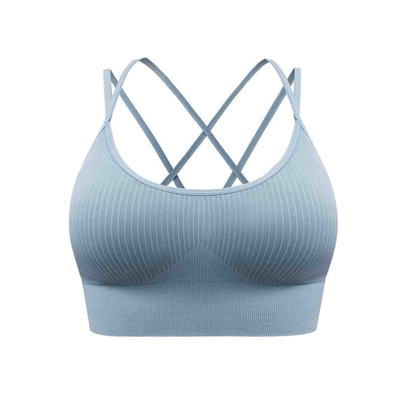 Xfvqtps Sports Bras for Women Wireless Cross Back Spaghetti Straps Solid Color Soft Breathable Crop Tank Tops for Yoga Gym Fitness Blue