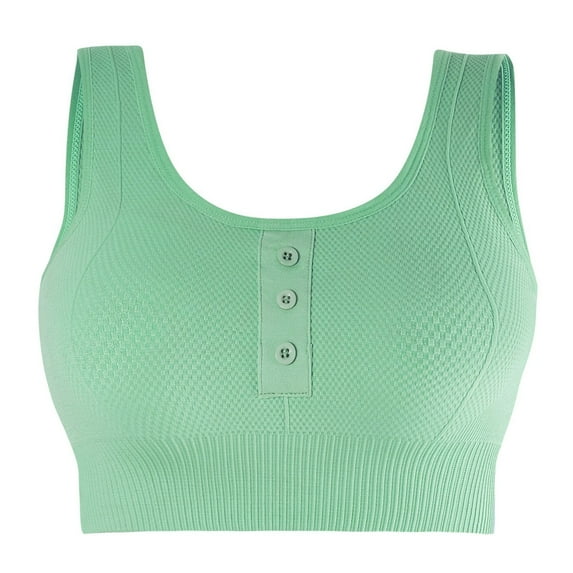 Xfvqtps Sports Bras for Women Wireless Front Button Decoration Standard Strap Padded Solid Color Crop Tank Tops for Yoga Gym Fitness Green