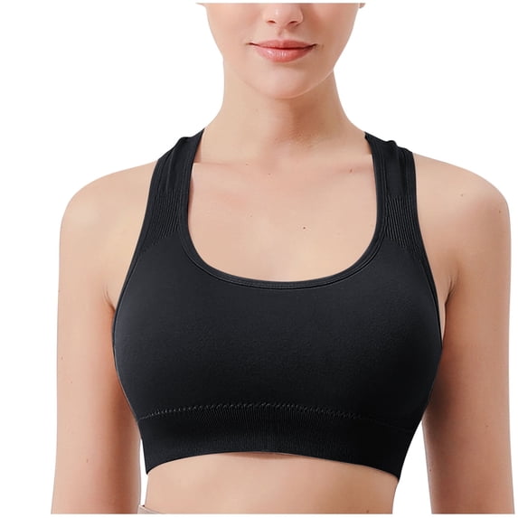 Xfvqtps Sports Bras for Women Wireless Racerback Standard Strap Padded Solid Color Crop Tank Tops for Yoga Gym Fitness Black