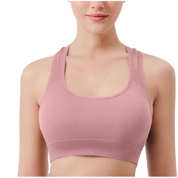 Xfvqtps Sports Bras for Women Wireless Racerback Standard Strap Padded Solid Color Crop Tank Tops for Yoga Gym Fitness Pink