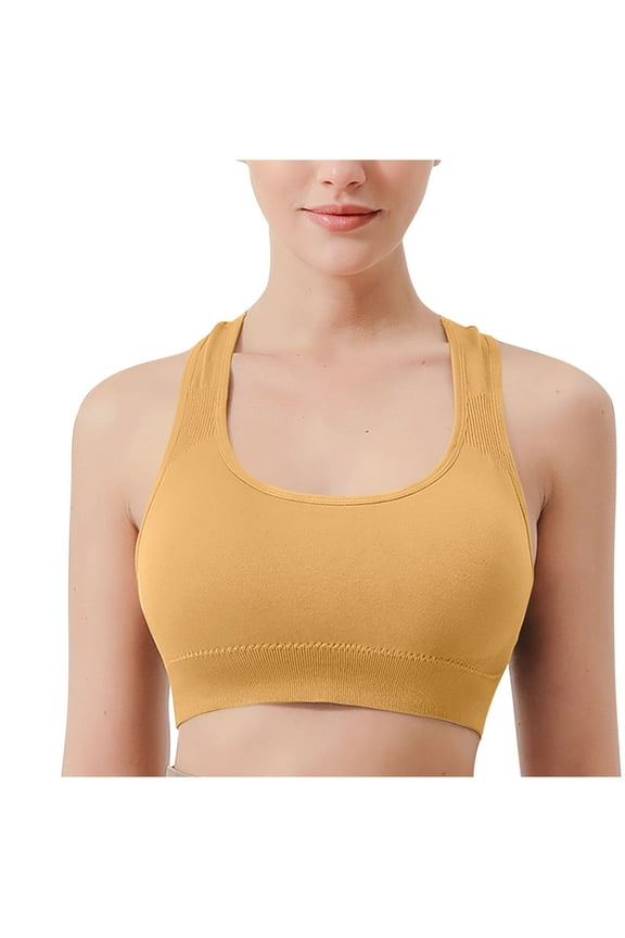 Sports Bras for Women Wireless Racerback Standard Strap Padded Solid Color Crop Tank Tops for Yoga Gym Fitness Yellow