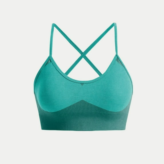 Xfvqtps Sports Bras for Women Wireless Spaghetti Strap Padded Push up Rib Solid Color Crop Tank Tops for Yoga Gym Fitness Army Green