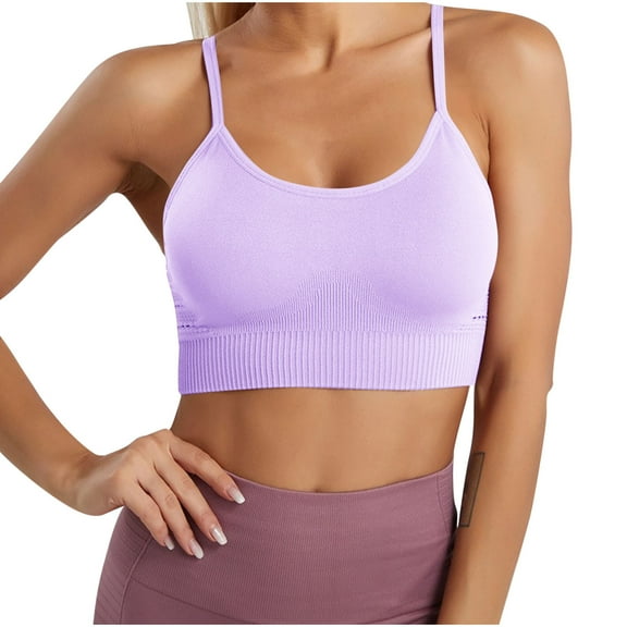 Xfvqtps Sports Bras for Women Wireless Spaghetti Strap Padded Push up Rib Solid Color Crop Tank Tops for Yoga Gym Fitness Purple