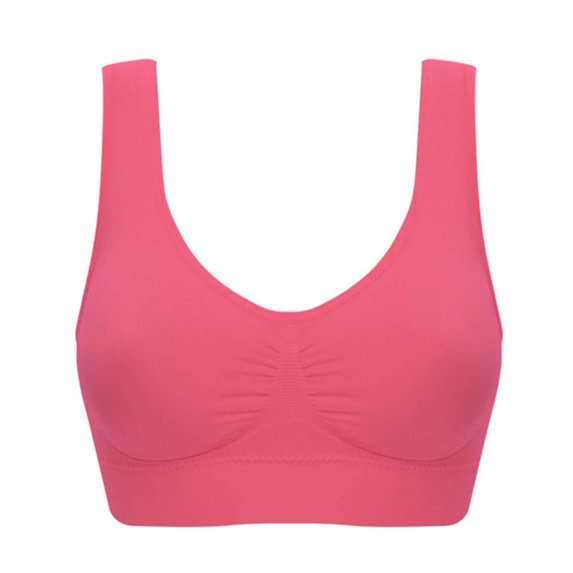 Xfvqtps Sports Bras for Women Wireless Standard Strap Solid Color Elastic Pullover Comfortable Breathable Yoga Bra Watermelon Red