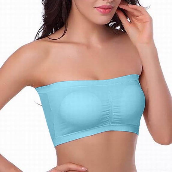 Xfvqtps Strapless Bras for Women Padded Elastic Bralette Push up Solid Color Bandeau Bras Blue