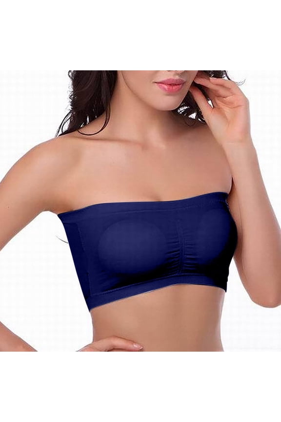 Strapless Bras for Women Padded Elastic Bralette Push up Solid Color Bandeau Bras Navy