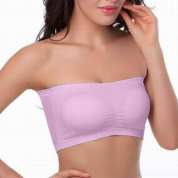 Xfvqtps Strapless Bras for Women Padded Elastic Bralette Push up Solid Color Bandeau Bras Pink