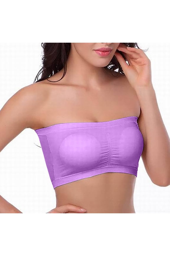 Strapless Bras for Women Padded Elastic Bralette Push up Solid Color Bandeau Bras Purple