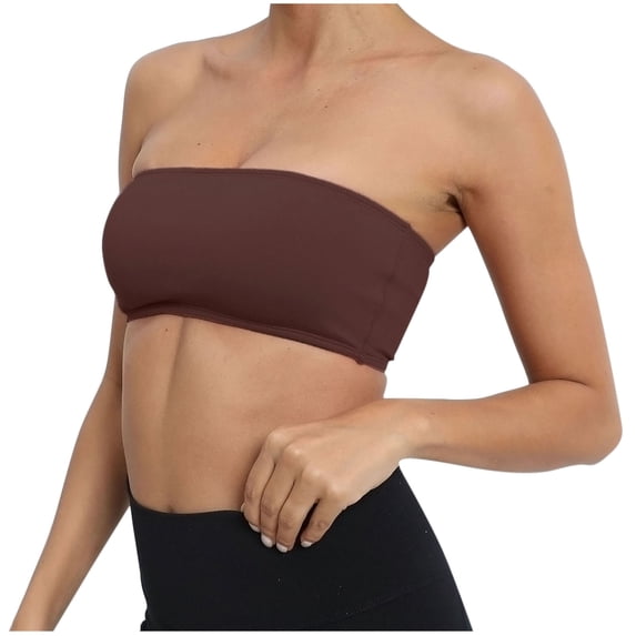 Xfvqtps Strapless Bras for Women Seamless Wireless Bandeau Bralette Crop Tube Tops Coffee
