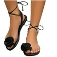 thumbnail image 1 of Xfvqtps Strappy Sandals for Women Flat Toe Ring Flower Decor Lace up Non Slip Beach Summer Sandals Black, 1 of 9