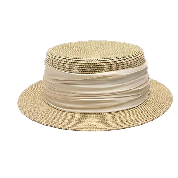 Xfvqtps Straw Boater Hat Flat Panama Hats Sun Hats for Women Foldable Packable Beach Hat for Summer