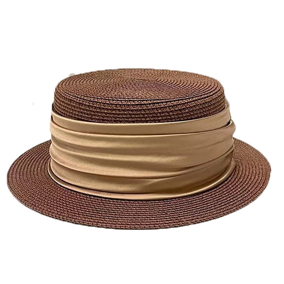 Xfvqtps Straw Boater Hat Flat Panama Hats Sun Hats for Women Foldable Packable Beach Hat for Summer