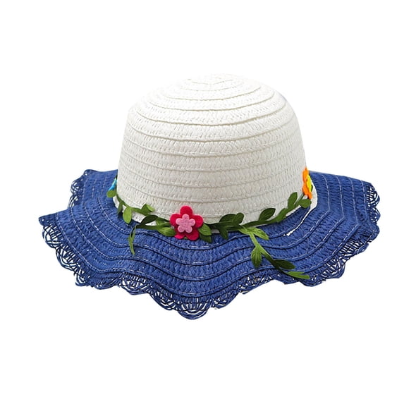 Xfvqtps Straw Hats for Kids Girls Flower Bow Bucket Hat Breathable Wide Brim Sun Protection Summer Beach Sun Hat