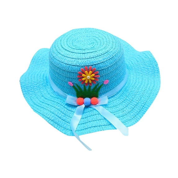 Xfvqtps Straw Hats for Kids Girls Flower Bow Bucket Hat Breathable Wide Brim Sun Protection Summer Beach Sun Hat