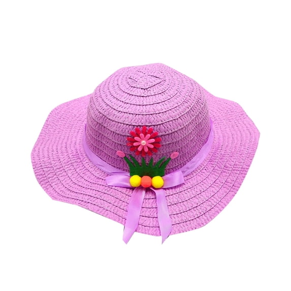 Xfvqtps Straw Hats for Kids Girls Flower Bow Bucket Hat Breathable Wide Brim Sun Protection Summer Beach Sun Hat