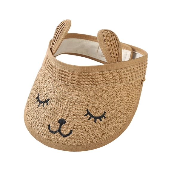 Xfvqtps Straw Sun Visor Hat for Kids Breathable Wide Brim Cute Print Sun Protection Foldable Packale Summer Sun Beach Cap