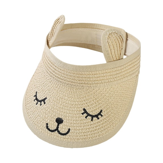 Xfvqtps Straw Sun Visor Hat for Kids Breathable Wide Brim Cute Print Sun Protection Foldable Packale Summer Sun Beach Cap