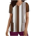 thumbnail image 1 of Xfvqtps Striped Scrub Tops for Women Wrinkle-Resist Nursing Uniform Casual V-Neck Print Short Sleeve Nurse Top with Pocket Brown, 1 of 5