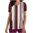 thumbnail image 1 of Xfvqtps Striped Scrub Tops for Women Wrinkle-Resist Nursing Uniform Casual V-Neck Print Short Sleeve Nurse Top with Pocket Burgundy, 1 of 5