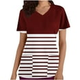 thumbnail image 1 of Xfvqtps Striped Scrub Tops for Women Wrinkle-Resist Nursing Uniform Casual V-Neck Print Short Sleeve Nurse Top with Pocket Burgundy, 1 of 5