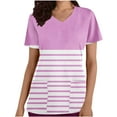 thumbnail image 1 of Xfvqtps Striped Scrub Tops for Women Wrinkle-Resist Nursing Uniform Casual V-Neck Print Short Sleeve Nurse Top with Pocket Pink, 1 of 5