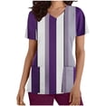 thumbnail image 1 of Xfvqtps Striped Scrub Tops for Women Wrinkle-Resist Nursing Uniform Casual V-Neck Print Short Sleeve Nurse Top with Pocket Purple, 1 of 5