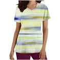 thumbnail image 1 of Xfvqtps Striped Scrub Tops for Women Wrinkle-Resist Nursing Uniform Casual V-Neck Print Short Sleeve Nurse Top with Pocket Yellow, 1 of 5