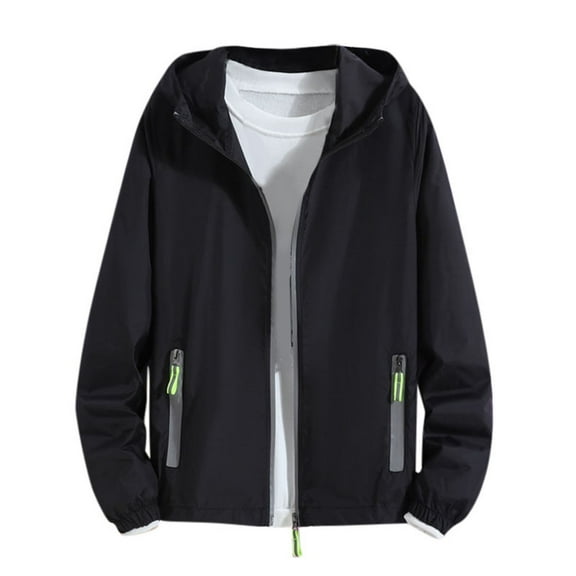 Xfvqtps Sun Protection Clothing for Mens Reflective Zipper Sun Protection Hoodie Long Sleeve Summer Light Jacket for Outdoor Working Fishing Hiking Black