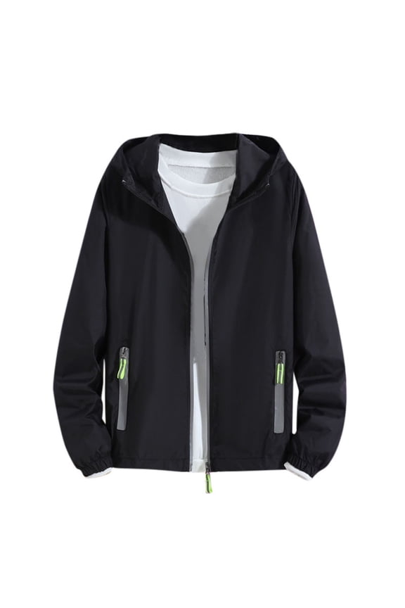 Sun Protection Clothing for Mens Reflective Zipper Sun Protection Hoodie Long Sleeve Summer Light Jacket for Outdoor Working Fishing Hiking Black