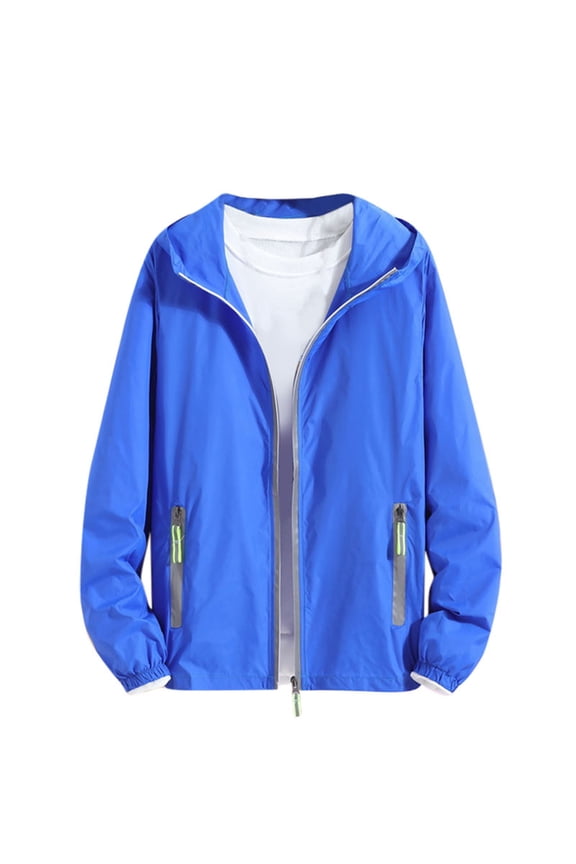 Sun Protection Clothing for Mens Reflective Zipper Sun Protection Hoodie Long Sleeve Summer Light Jacket for Outdoor Working Fishing Hiking Blue