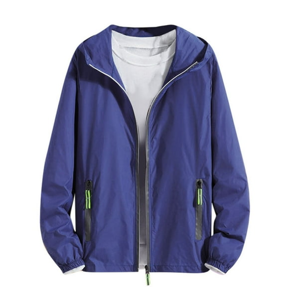 Xfvqtps Sun Protection Clothing for Mens Reflective Zipper Sun Protection Hoodie Long Sleeve Summer Light Jacket for Outdoor Working Fishing Hiking Navy
