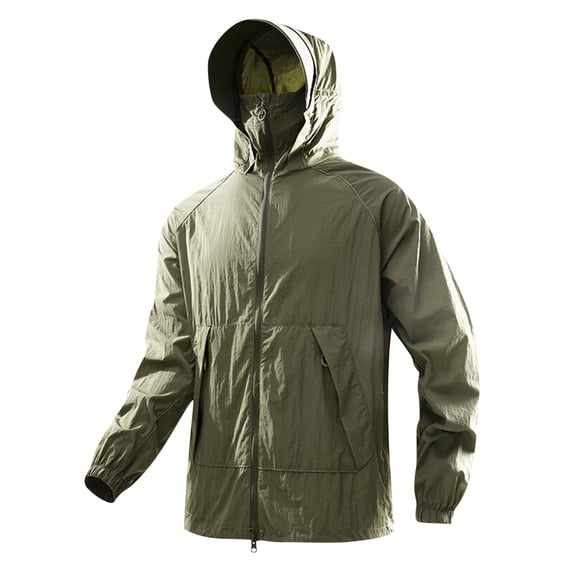 Xfvqtps Sun Protection Clothing for Mens Sun Protection Hoodie Full Zip up Solid Color Long Sleeve Breathable Summer Light Jacket for Fishing Hiking Athletic Running Army Green