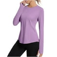 thumbnail image 1 of Xfvqtps Sun Protection Clothing Women Pullover Round Neck Long Sleeves with Thumb Hole Solid Color Breathable Summer Sun Protection Shirts for Women Purple, 1 of 8