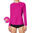 thumbnail image 1 of Xfvqtps Sun Protection Clothing Women Pullover with Two Side Pockets Round Neck Long Sleeves Solid Color Breathable Summer Sun Protection Shirts for Women Hot Pink, 1 of 8