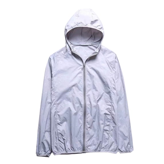 Xfvqtps Sun Protection Clothing for Mens Hoodie Full Zip up Solid Color Breathable Waterproof Summer Jacket for Fishing Hiking Athletic Running Gray