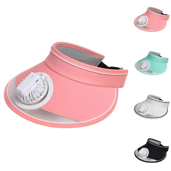 Xfvqtps Sun Visor Hat with Built in USB Charging Fan for Boys and Girls Adjustable Large Brim Empty Top Solid Color Simple Sun Protection Sports Travel Beach Summer Fan Hat for 3-8 Years Pink