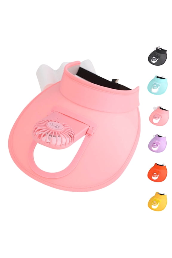 Sun Visor Hat with Fan for Boys and Girls Built in USB Charging Fan Solid Color Adjustable Large Brim Empty Top Sun Protection Travel Beach Summer Fan Hat for 3-8 Years Black