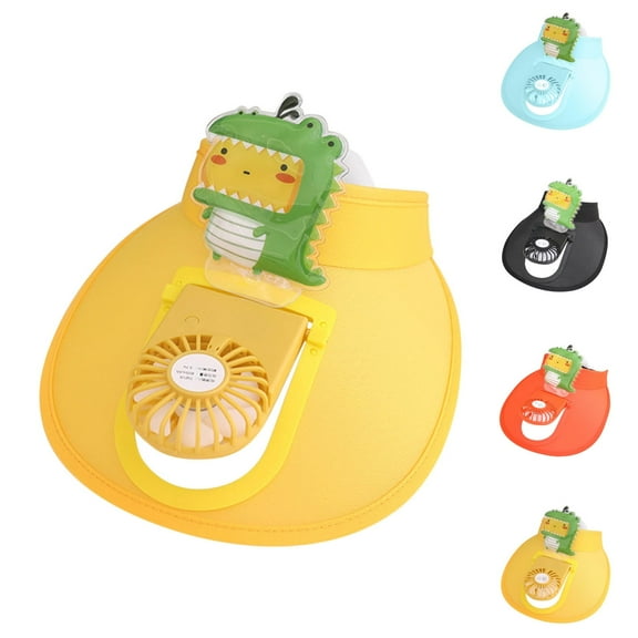 Xfvqtps Sun Visor Hat with Fan for Kids Built in USB Charging Fan Cute Dinosaur Decor Adjustable Large Brim Empty Top Sun Protection Travel Beach Summer Fan Hat for 3-8 Years Black