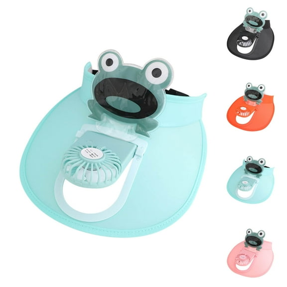 Xfvqtps Sun Visor Hat with Fan for Kids Built in USB Charging Fan Cute Frog Decor Adjustable Large Brim Empty Top Sun Protection Travel Beach Summer Fan Hat for 3-8 Years Orange